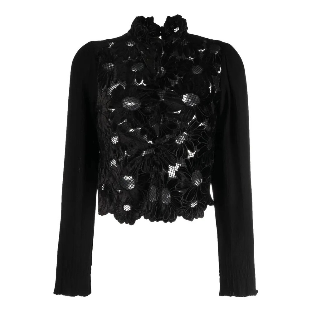 Sandro May Floral Guipure Velvet Lace Mock Neck Blouse - Picture 4 of 9